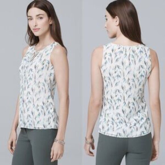WHBM Sleeveless Top Size 8 Elegant Chiffon Leaf Print - Picture 2 of 11